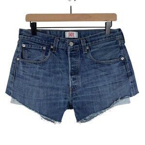 Levis Jean Shorts 30 High Rise Button Fly Raw Hem Cut Off Rigid Denim Casual